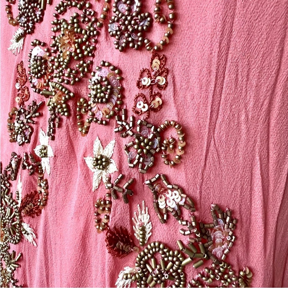 Vintage 90s 100% Silk Bead Dress Silk Dress Floral Prom Dress Fairy Cottage Pink - Picture 5 of 17